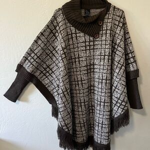 Aria Chocolate and Cream Checkered Poncho